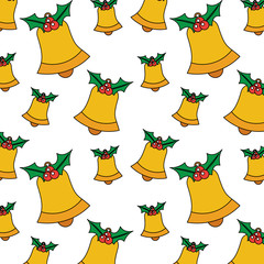 seamless pattern with jingle bells christmas with holly berry