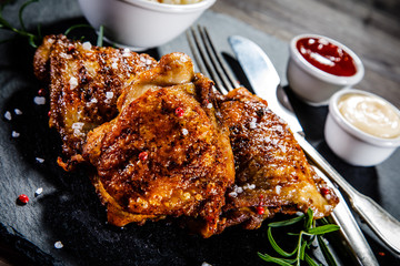Roast chicken legs with cabbage salad