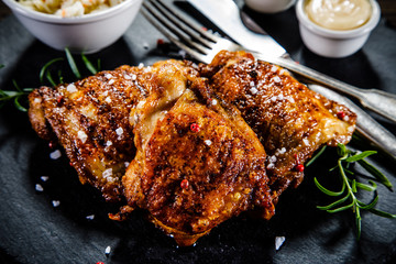 Roast chicken legs with cabbage salad