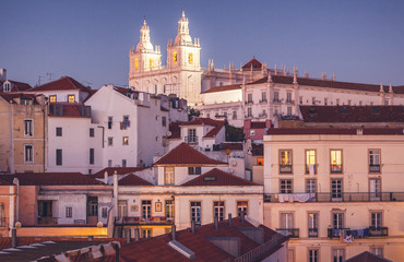 Obraz na płótnie Canvas beautiful cityscape, Lisbon, the capital of Portugal at sunset. A popular destination for traveling through Europe, one of the most beautiful cities in the world