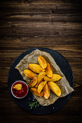 Chips on wooden background