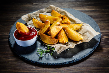 Chips on wooden background