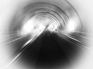 Diagonal black and white transportation tunnel background