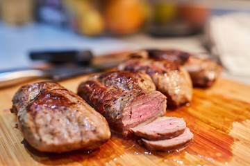 Duck breast steak sliced