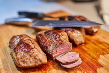 Duck breast steak sliced