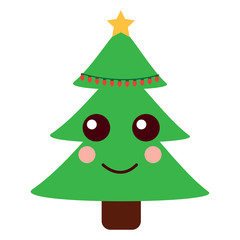 kawaii christmas tree cartoon celebration