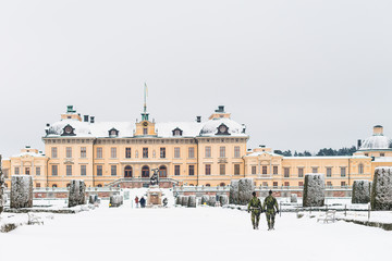 View over Drottningholm Palace on a winter day. Home residence of Swedish royal family. Famous...