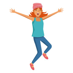 Woman happy jumping cartoon icon vector illustration graphic design