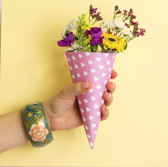 flowers in a horn for ice cream popart