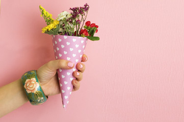 flowers in a horn for ice cream popart