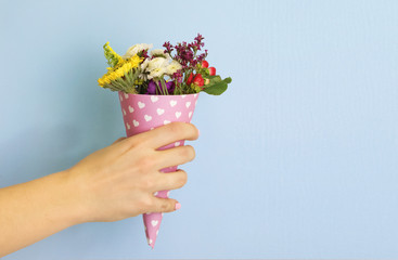 flowers in a horn for ice cream popart