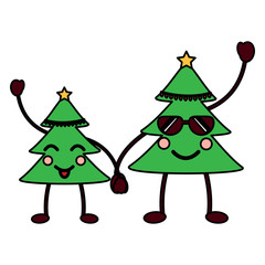 kawaii christmas tree cartoon happy