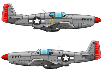 Старый военный самолет истребитель  на белом фоне, векторная иллюстрация