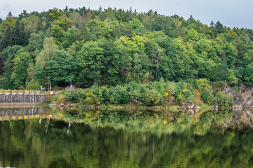 Fototapeta na wymiar Zlotnickie Lake formed by a dam on River Kwisa in Poland