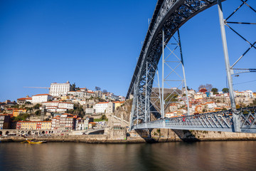 Beautiful cityscape, Porto, Portugal, old city. View of the famous Luis bridge first. A popular destination for traveling in Europe