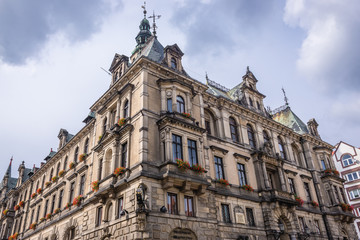 Facade of Town Hall building in Klodzko city, Poland