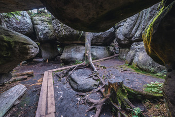 Bledne Skaly rock maze - tourist route in Table Mountains, Poland