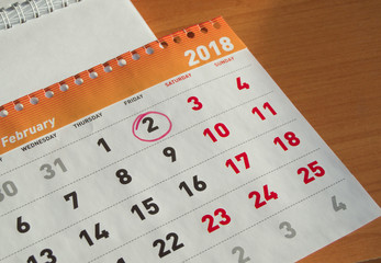 Groundhog day February calendar, Notepad with date 2 Feb