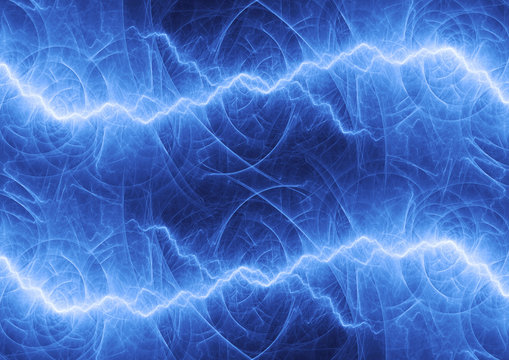 Blue lightning and plasma, abstract electrical background