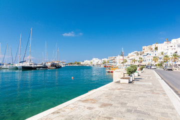 view on harbor in Naxos island, Cyclades, Greece - obrazy, fototapety, plakaty