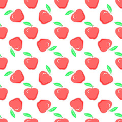 Food fashion design with healthy fruits densely distributed on light backdrop, vector texture. Red apples on white background, seamless pattern.