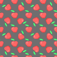 Food fashion design with healthy fruits evenly distributed on dark backdrop, vector texture. Red apples on grey background, seamless pattern.
