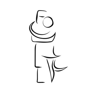 Forro dance couple together cheek to cheek. Brazilian national dancing logo in simple clear lines, in vector.