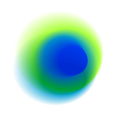 Green gradient circle isolated on white background. Blue radial spot with round peacock colored texture. Turquoise blurred hole vector pattern.