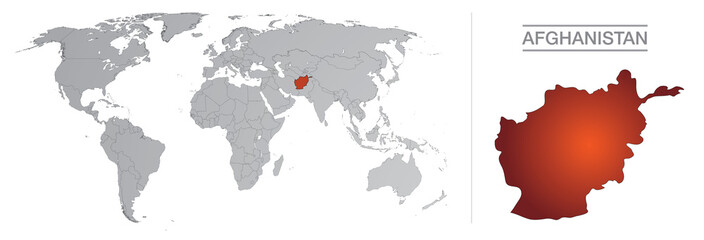 Afghanistan dans le monde, avec frontières et tous les pays du monde séparés 