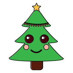 christmas tree kawaii cartoon smiling