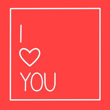 I love you postcard on red background, Calligraphic love lettering
