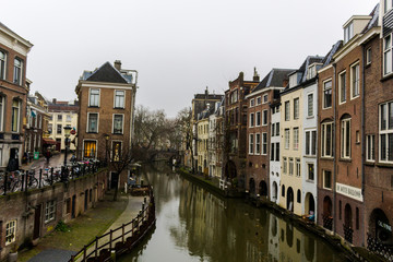 Fototapeta na wymiar CANAL, Utrecht, Netherlands - December 3, 2017: View of a bridge in Utrecht.