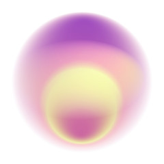 Pink gradient circle isolated on white background. Yellow blurred sunrise pattern. Purple radial spot with soft pastel texture.