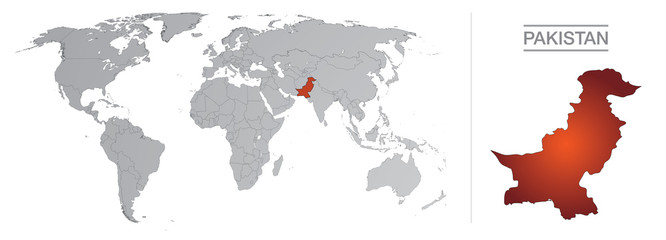 Pakistan dans le monde, avec frontières et tous les pays du monde séparés 