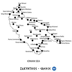 Island of Zakinthos in Greece map on white background