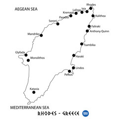 Island of Rhodes in Greece map on white background