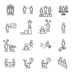 People in workplace thin line icon set vector. Office and management concept. Sign and Symbol theme. White isolated background. Illustration vector.