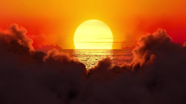 Clouds (alpha matted) covering the setting sun, the clouds building at sunset, fantasy cloudy sunset. Contains alpha channel.