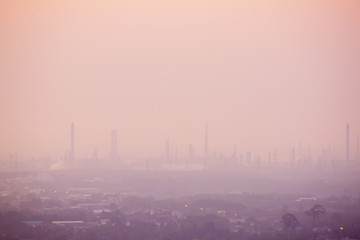 Landscape view of city with Industrial Estate Maptaphut Rayong Thailand on morning time with ping tone.