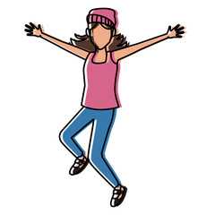 Woman happy jumping cartoon icon vector illustration graphic design