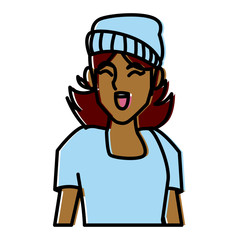 Woman profile smiling cartoon icon vector illustration graphic design