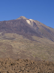 view on colorful volcano pico del teide highest spanish mountain in tenerife canary island with clear blue sky background vertical