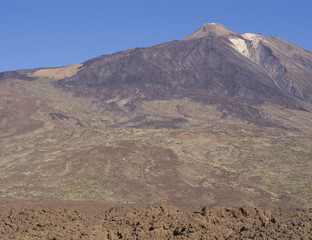 view on colorful volcano pico del teide highest spanish mountain in tenerife canary island with clear blue sky background horizontal