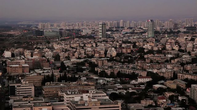 Aerial view of cityscape of Ramat Gan, Bnei Brak and Petah Tikva
