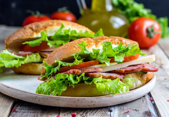 Two fresh submarine sandwiches