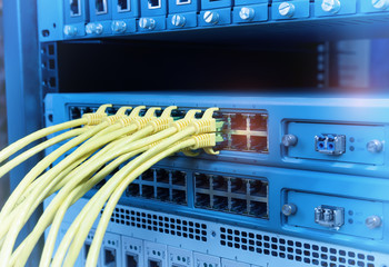 ethernet cable on network switches background
