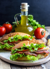 Two fresh submarine sandwiches
