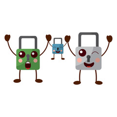 set security padlock kawaii cartoon