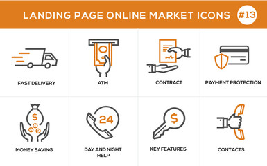 Obraz premium Flat line design concept icons for online shopping, website banner and landing page