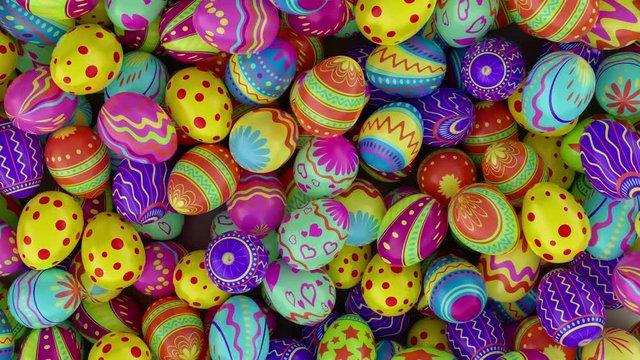 Colorful Easter eggs, fall into the frame and fill it completely. Include alpha channel